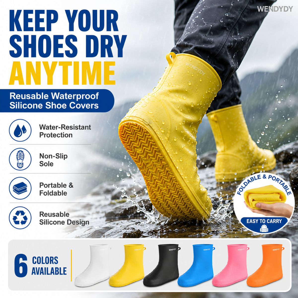 Stop Soaked Sneakers! Heavy-Duty Rain Shoe Covers – Anti-Slip & Fold Into Your Bag 🌧️
